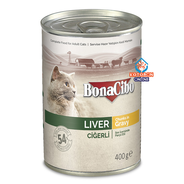 BonaCibo Canned Wet Cat Food Liver Chunks In Gravy 400g