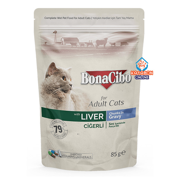 BonaCibo Pouch Adult Wet Cat Food Liver Chunks In Gravy 85g
