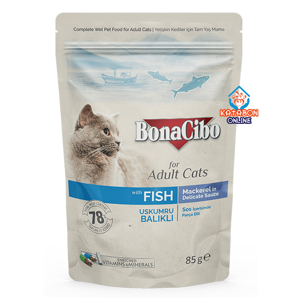 BonaCibo Pouch Adult Wet Cat Food Mackeral Fish With Delicate Sauce 85g