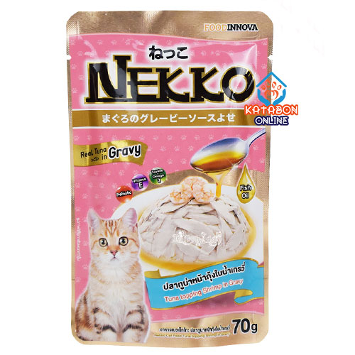 Foodinnova Nekko Adult Pouch Wet Cat Food Tuna Topping Shrimp In Gravy 70g