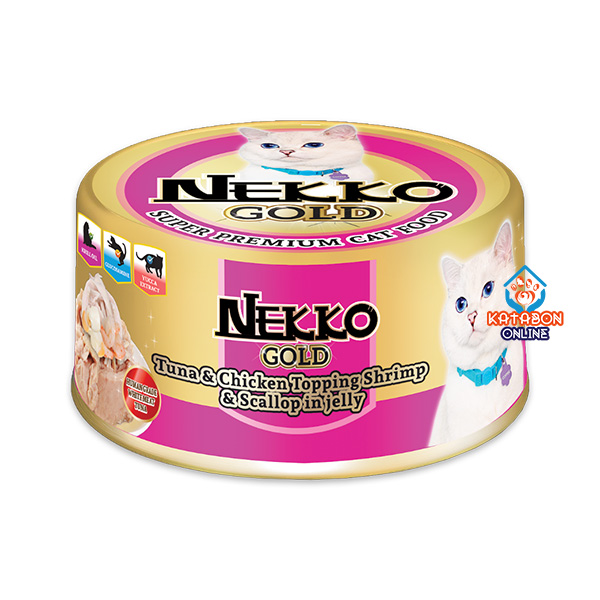 Foodinnova Nekko Gold Can Super Premium Wet Cat Food Tuna & Chicken Topping Shrimp & Scallop In Jelly 85g