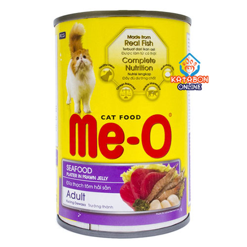 Me-O Can Adult Wet Cat Food Seafood Platter In Prawn Jelly 400g