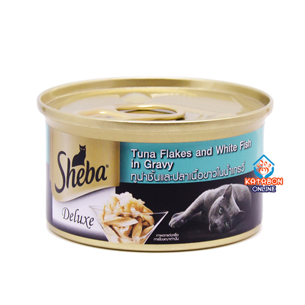 Sheba Delux Can Premium Wet Cat Food Tuna Flakes & White Fish In Gravy 85g