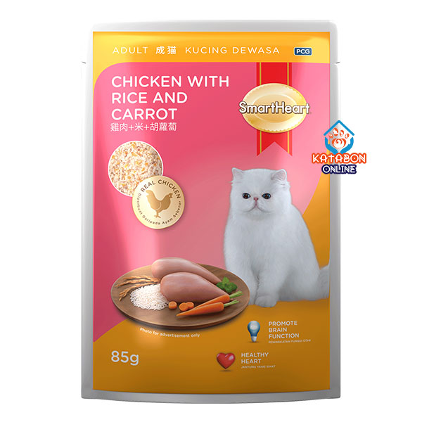 SmartHeart Adult Pouch Wet Cat Food Chicken With Rice & Carrot 85g