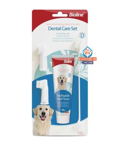 Bioline Dental Care Set Brush & Toothpaste With Beef Flavour For Dog 100g