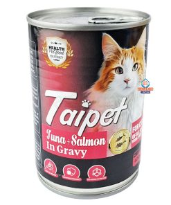 Taipet Can Cat Food Tuna And Salmon in Gravy For Both Adults & Kittens From 2months 400g