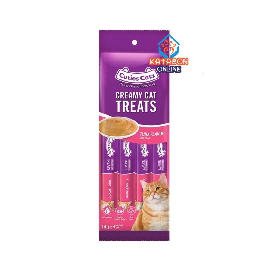 Cuties Catz : Creamy Cat Treats – Tuna Flavor 4 Tubes (14 g Each)